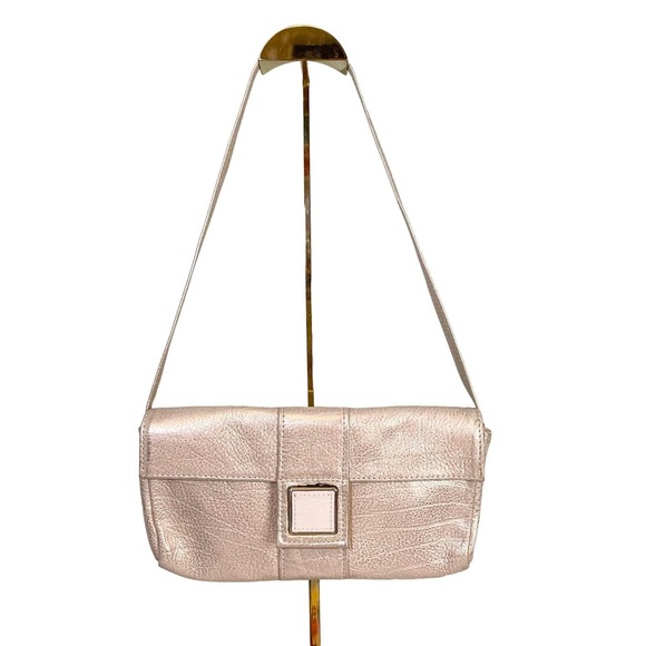 Laudi Vidni Silver Metallic Foldover Leather Sling Mini Shoulder Bag - Picture 1 of 9